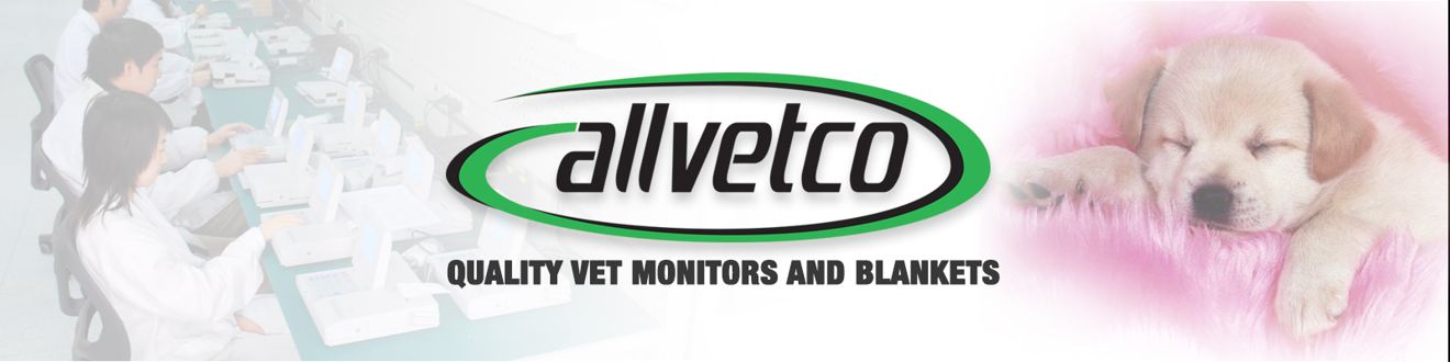Banner image of a cozy puppy in the background, Allvetco, Veterinary Equipment.
